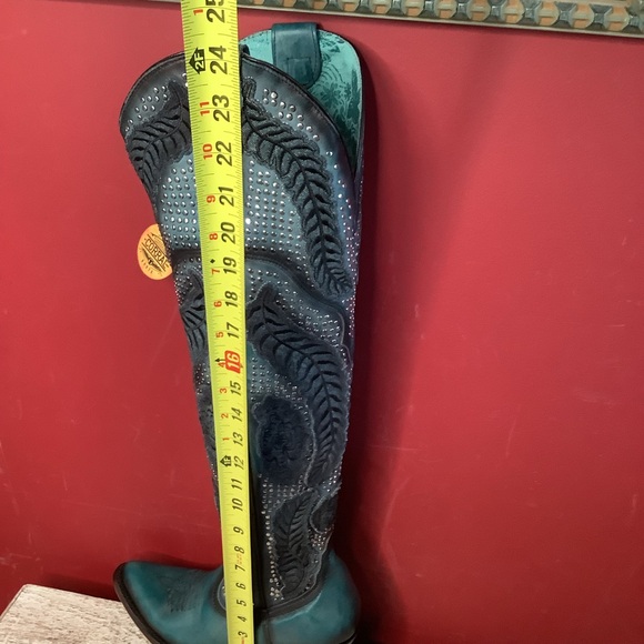 CORRAL Willow Over The Knee Black & Turquoise Western Boots ~3” Heel Inside Zip - Picture 12 of 16